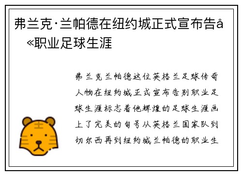 弗兰克·兰帕德在纽约城正式宣布告别职业足球生涯 弗兰克·兰帕德在纽约城正式宣布告别职业足球生涯